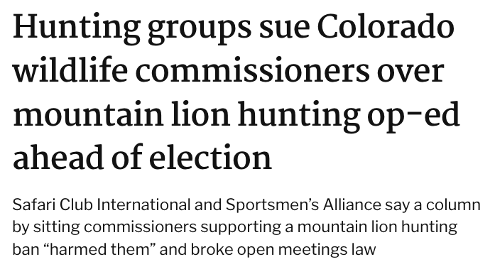 Screenshot of the article on the commission lawsuit by the Colorado Sun newspaper for the Colorado Wildlife Commission action alert
