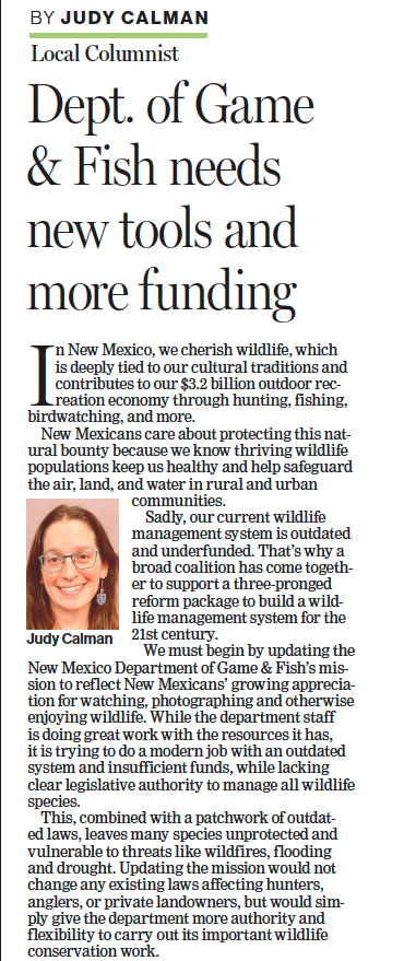 Image from the Albequerque Journal of a column by Judy Calman New Mexico wildlife reform bill