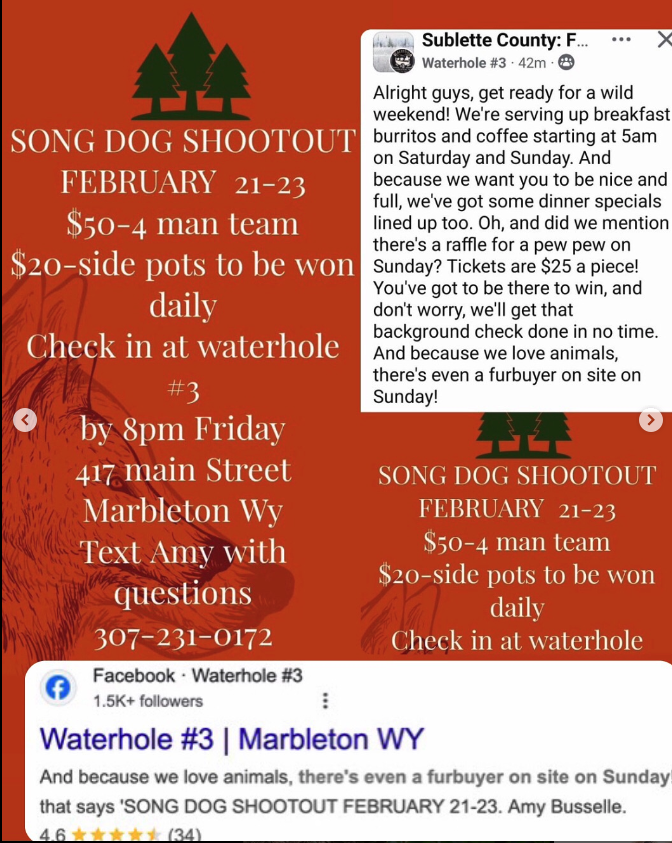 Images of the advertisements for a coyote killing contest February 21-23 in Marbleton, Wyoming. 